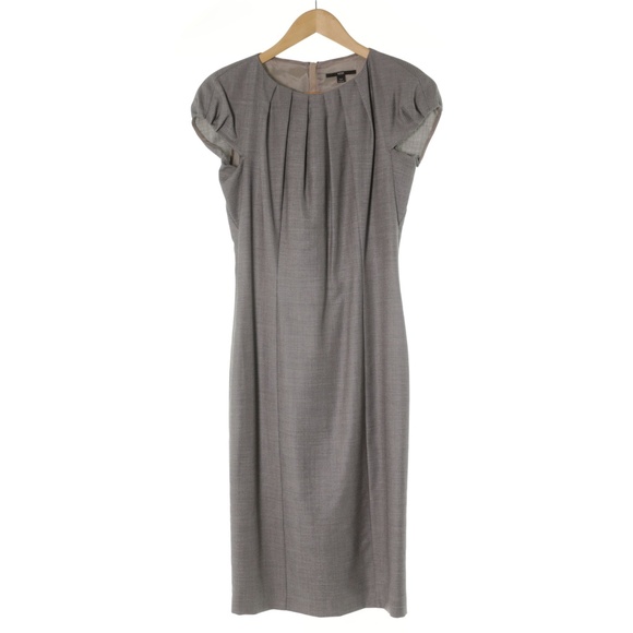 Hugo Boss Denna Stretch Wool Blend Cap Sleeve Gray Sheath Dress Womens 4 Classic - Picture 1 of 10